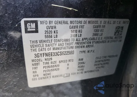 2012 Cadillac Srx Performance Collection from USA, damaged, VIN 3GYFNEE33CS622580